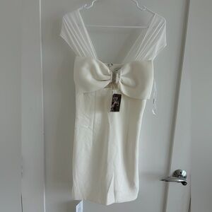 Self-Portrait Crystallized Bow Mini Dress in White - NWT - US 4 / UK 8